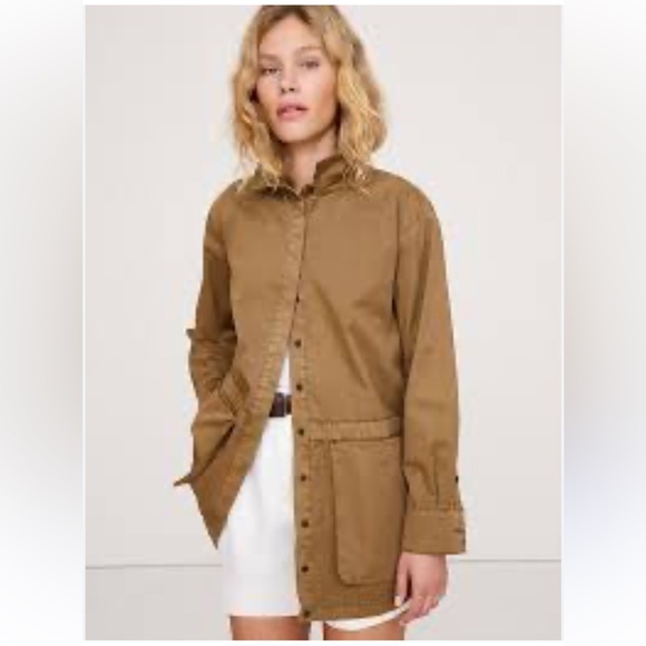COTTON TWILL UTILITY TUNIC Beige Tan Banana Republic Button down jacket M - Picture 3 of 15